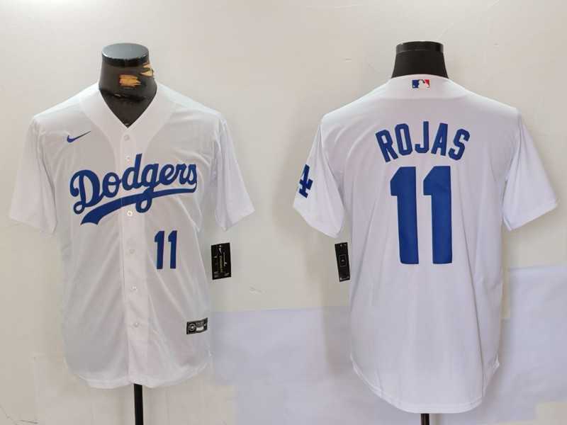 Mens Los Angeles Dodgers #11 Miguel Rojas Number White Cool Base Stitched Jerseys